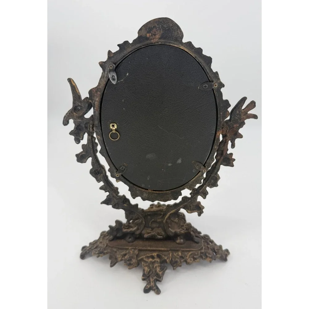 Vintage Victorian Ornate Cast Metal Vanity Table Mirror Art Nouveau Bronze Style